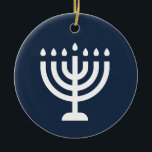 Hanukkah menorah festival van lichtblauw-modern keramisch ornament<br><div class="desc">Happy Hanukkah-ornament met Menorah.</div>