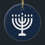 Hanukkah menorah festival van lichtblauw-modern keramisch ornament<br><div class="desc">Happy Hanukkah-ornament met Menorah.</div>