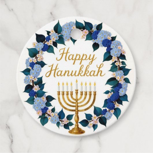 Hanukkah Menorah Floral Gift Label (Voorkant)