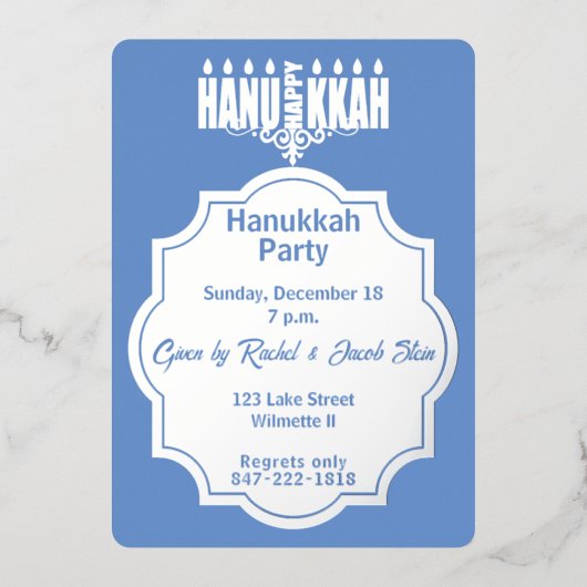 Hanukkah menorah folie uitnodiging (Voorkant)