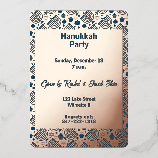 Hanukkah menorah folie uitnodiging (Voorkant)