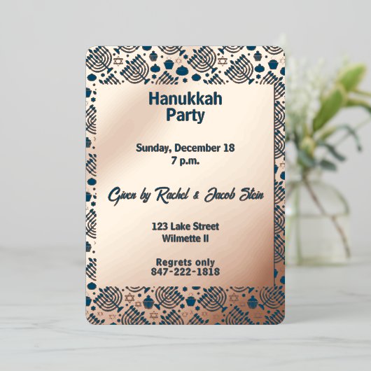 Hanukkah menorah folie uitnodiging (Staand Voorkant)