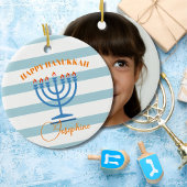 Hanukkah Menorah foto blauw Sinaasappel Keramisch Ornament