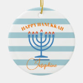 Hanukkah Menorah foto blauw Sinaasappel Keramisch Ornament (Voorkant)