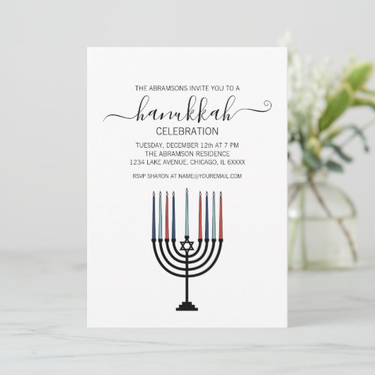 Hanukkah Menorah Holiday Party Uitnodiging (Staand voorkant)