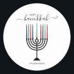 Hanukkah Menorah Holiday Sticker<br><div class="desc">Pas de aangepaste tekst hierboven aan. U kunt extra coördinerende punten in ons collectie "Hanukkah Gifts and a Menorah" vinden.</div>