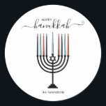 Hanukkah Menorah Holiday Sticker<br><div class="desc">Pas de aangepaste tekst hierboven aan. U kunt extra coördinerende punten in ons collectie "Hanukkah Gifts and a Menorah" vinden.</div>