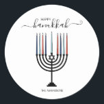 Hanukkah Menorah Holiday Sticker<br><div class="desc">Pas de aangepaste tekst hierboven aan. U kunt extra coördinerende punten in ons collectie "Hanukkah Gifts and a Menorah" vinden.</div>