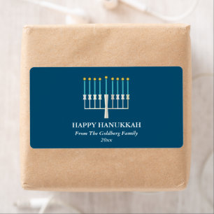 Hanukkah Menorah in Blauw Gepersonaliseerd Etiket