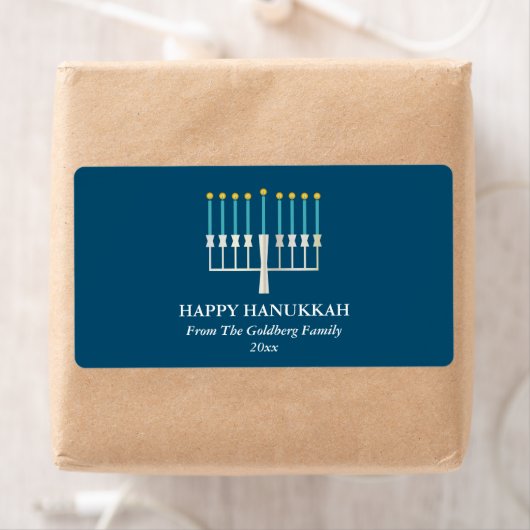 Hanukkah Menorah in Blauw Gepersonaliseerd Etiket (Insitu)