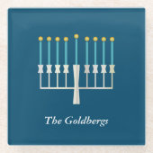 Hanukkah Menorah in Blue Custom Name Glazen Onderzetter (Voorkant)