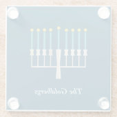 Hanukkah Menorah in Blue Custom Name Glazen Onderzetter (Achterkant)