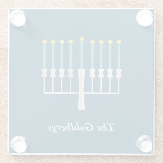 Hanukkah Menorah in Blue Custom Name Glazen Onderzetter (Achterkant)