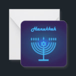 Hanukkah Menorah lights Festival decoration Notitiekaartje<br><div class="desc">Hanukkah Menorah - Festival of lights traditional decoration Jewish Holiday / Neon effect navy blue color modern design with blue menorah. star of David - Israeli star, for Invitations & Stationery > Personalized Stationery > Note Cards / Perfect present or gift for birthday, anniversary, classroom, teacher, family, friends, Hanukkah event,...</div>