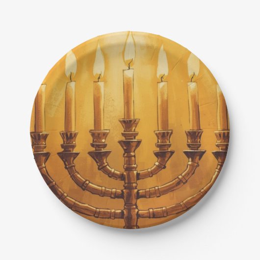 Hanukkah Menorah Lights Paper Plate Papieren Bordje (Voorkant)