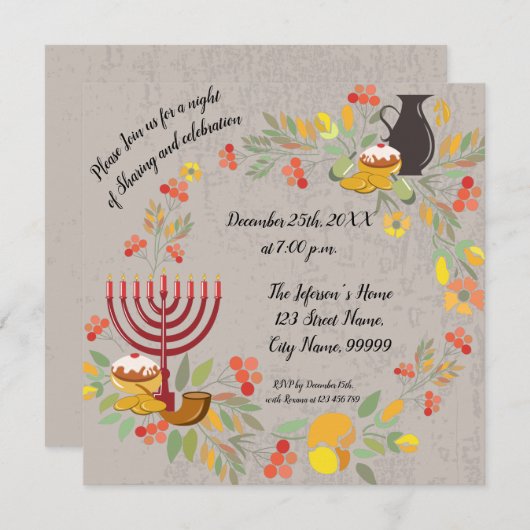 Hanukkah Menorah met de uitnodiging van kaarsen (Voorkant / Achterkant)