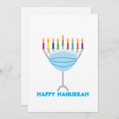 Hanukkah Menorah met gezichtsmasker Feestdagenkaart (Voorkant / Achterkant)