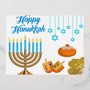 Hanukkah Menorah met Kaarsen en Traditioneel Item Folie Feestdagen Briefkaart