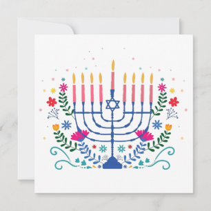 Hanukkah-menorah met kaarsen en traditioneel item kaart