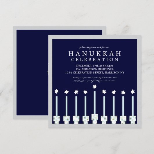 Hanukkah Menorah met kaarsen in Polka Dot Kaart (Voorkant / Achterkant)
