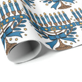 Hanukkah Menorah Met Strik Cadeaupapier (Rol Hoek)
