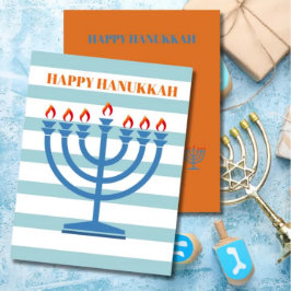 Hanukkah Menorah Modern blauw Wenskaart Feestdagenkaart