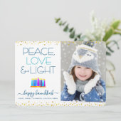 Hanukkah Menorah Modern Peace Love Light Feestdagenkaart (Staand voorkant)