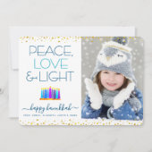 Hanukkah Menorah Modern Peace Love Light Feestdagenkaart (Voorkant)