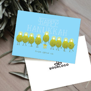 Hanukkah Menorah Olijven Baby Blue Bedrijfslogo Feestdagenkaart