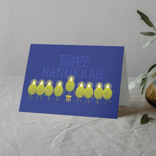 Hanukkah Menorah Olijven, Blauw Gevouwen Groep Kaart