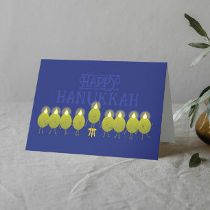 Hanukkah Menorah Olijven, Blauwe Gevouwen Groep Kaart