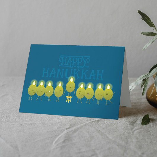Hanukkah Menorah Olijven, Blauwgroen Blauw Gevouwe Kaart