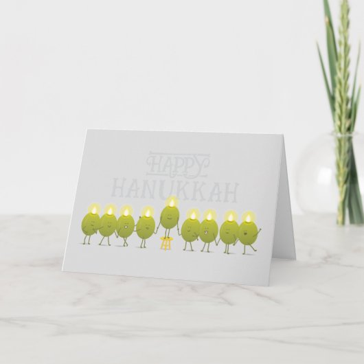 Hanukkah Menorah Olijven, Grijze Gevouwen Groep Kaart (Voorkant)