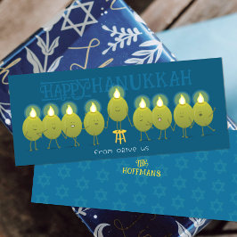 Hanukkah Menorah Olijven | Teal Blauwe Groepskaart