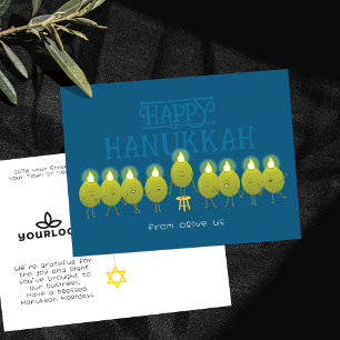 Hanukkah Menorah Olijven Teal Blue Bedrijfslogo Briefkaart