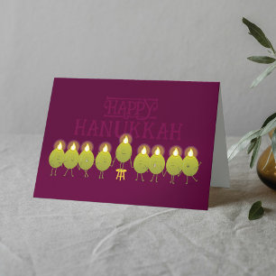 Hanukkah Menorah Olijven, Wijn Gevouwen Groep Kaart