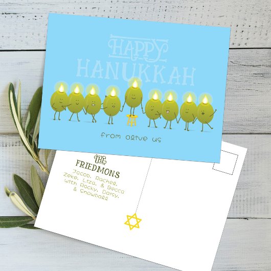 Hanukkah Menorah Olives, Baby Blue Group Briefkaart