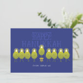 Hanukkah Menorah Olives | Blauwe groep Feestdagenkaart (Staand voorkant)