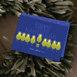 Hanukkah Menorah Olives | Blauwe groep Feestdagenkaart