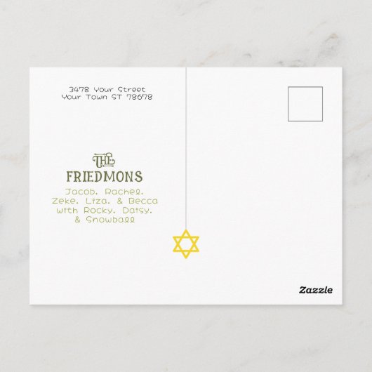 Hanukkah Menorah Olives, Blauwgroen Groene Groep Briefkaart (Achterkant)