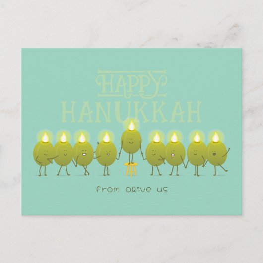 Hanukkah Menorah Olives, Blauwgroen Groene Groep Briefkaart (Voorkant)