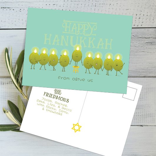 Hanukkah Menorah Olives, Blauwgroen Groene Groep Briefkaart
