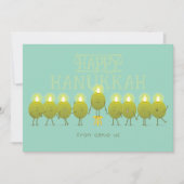 Hanukkah Menorah Olives | Blauwgroen Groene Groep Feestdagenkaart (Voorkant)