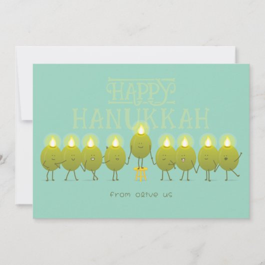Hanukkah Menorah Olives | Blauwgroen Groene Groep Feestdagenkaart (Voorkant)