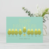 Hanukkah Menorah Olives | Blauwgroen Groene Groep Feestdagenkaart (Staand voorkant)