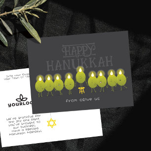 Hanukkah Menorah Olives Dark Grey Company Logo Briefkaart
