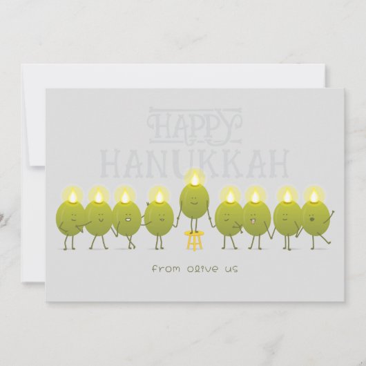 Hanukkah Menorah Olives | Grijze groep Feestdagenkaart (Voorkant)