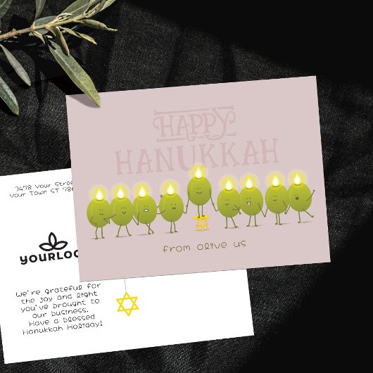 Hanukkah Menorah Olives | Mauve Company Logo Briefkaart