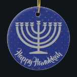 Hanukkah Menorah Ornament<br><div class="desc">.Hanukkah Menorah Ornament met aanpasbare achtergrondkleur en tekst</div>