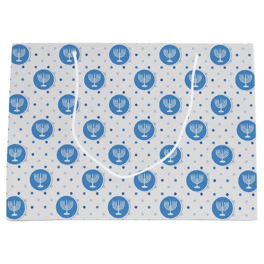 Hanukkah Menorah over Polka Dots Groot Cadeauzakje (Voorkant)